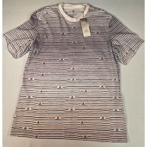 Adidas Striped T-Shirt Men’s Medium White Navy Logo Print NWT